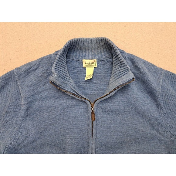 L.L. BEAN Cardigan Grandpa Sweater Men's XLarge Cotton Full Zip Rib Collar Blue - Picture 2 of 5